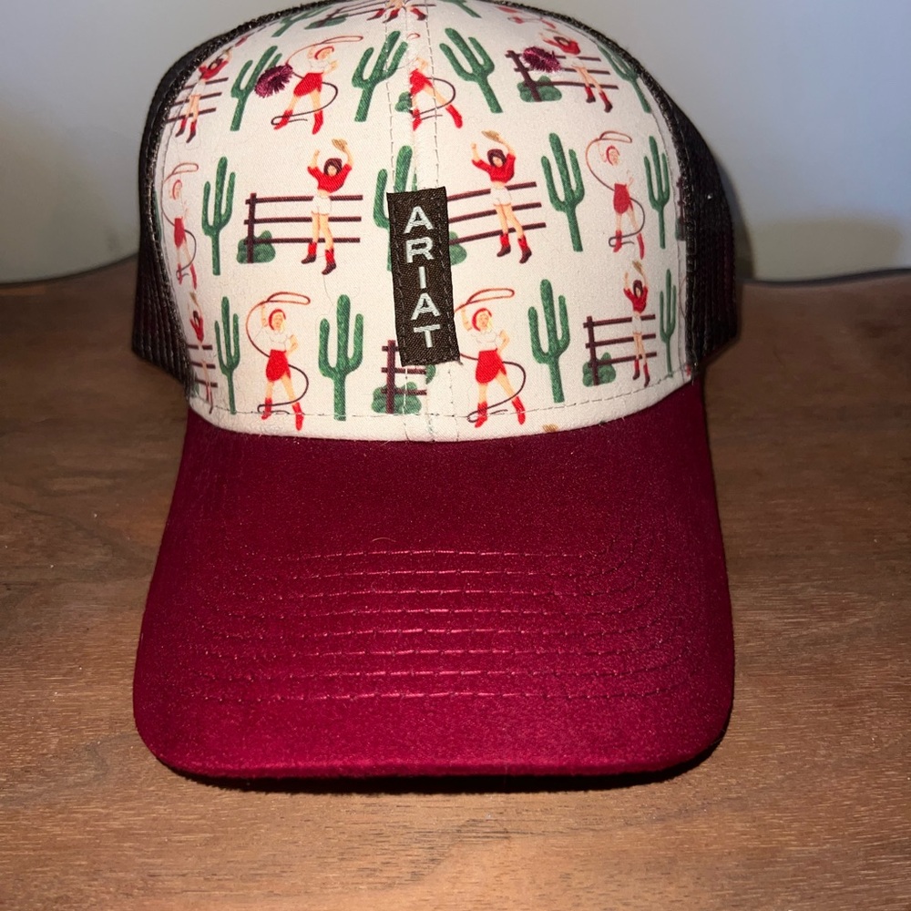 Ariat Burgundy and Cream Cowboy Cactus Cap - Picture 2 of 4
